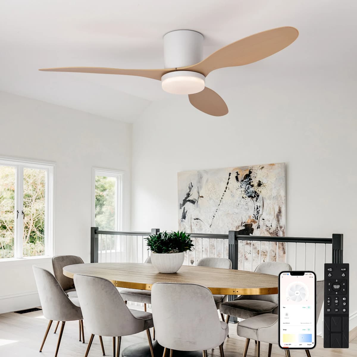 Modern Black White Low Floor DC Motor Ceiling Fans With Remote Control Simple Ceiling Fan Light Home Fan