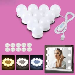Hollywood Makeup Vanity Mirror Light Stick On Professional Adjustable 3 Colors LED USB Bulbs String Stepless Dimmable Lamp