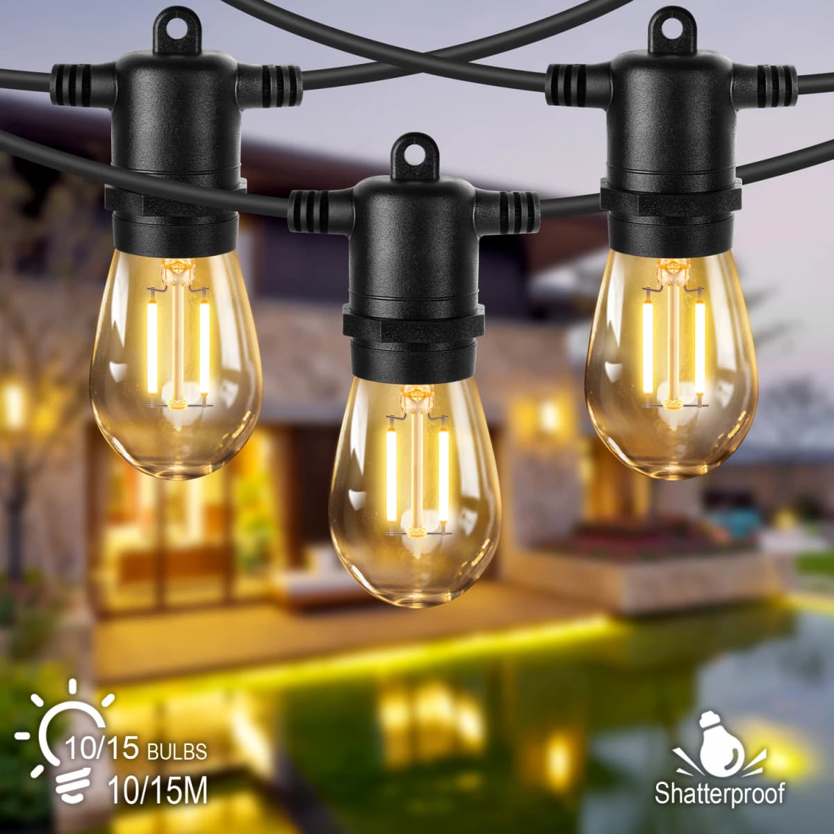 LED S14 String Lights for Outside E27 220V EU PLUG 2W Waterproof Patio Light Dimmable Shatterproof Waterproof Garden Light Decor