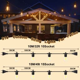 LED S14 String Lights for Outside E27 220V EU PLUG 2W Waterproof Patio Light Dimmable Shatterproof Waterproof Garden Light Decor