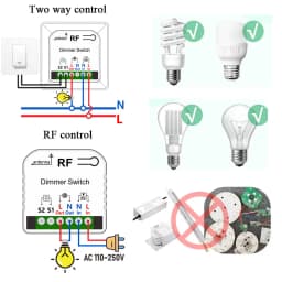 Tedeligo RF 433mhz LED Dimmer Switch 110V 220V 150W Light Brightness Adjustable Module Support 2 Way Wired and Wireless Control