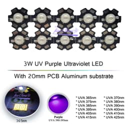 10pcs 3W UV Purple LED Ultraviolet Bulbs Lamp SMD 365nm 375nm 380nm 385nm 395nm 405nm 420nm with 20mm PCB Aluminum substrate