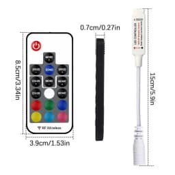 17 Key RF Wireless Remote LED Controller, DC 5V/12V/24V for 5050 3528 5630 LED Strip Lights, Mini 4-Pin RF LED RGB Controller