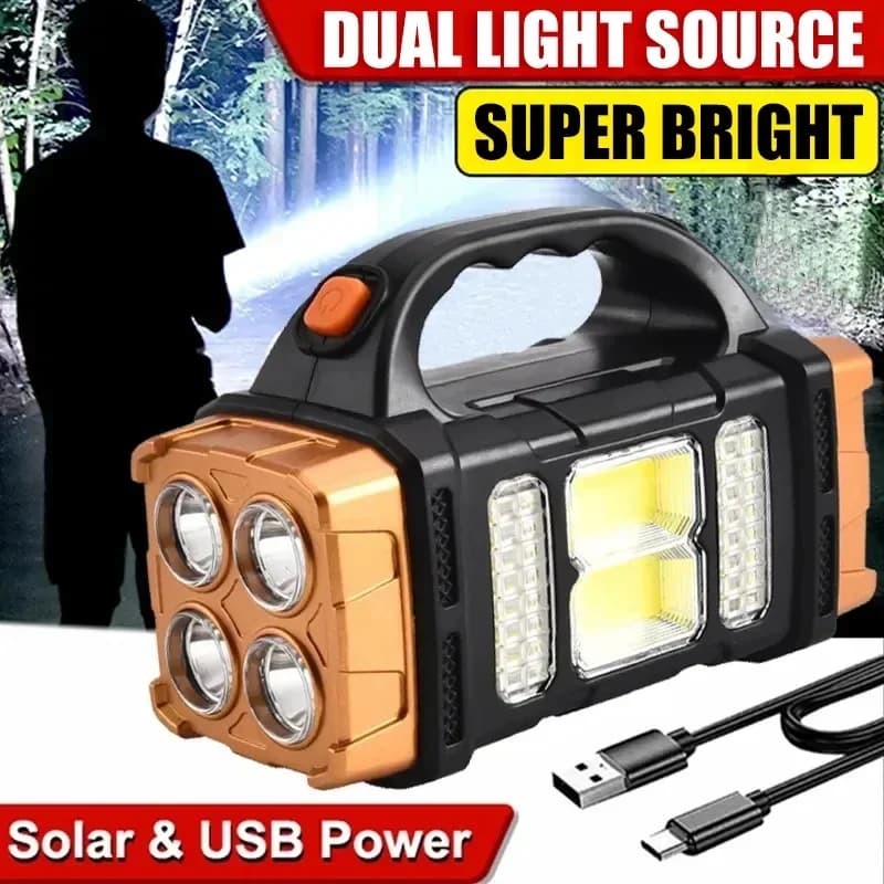 Portable Powerful USB Rechargeable Flashlights Solar LED Light With COB Work Light 4 Gear Charge Mobile Phone Camping Lamps
