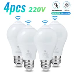 4PCS 20W 18W 15W 12W 9W 6WLampada LED E27 Radar Motion Sensor Light Bulb 189-265V Infrared Detection Smart Lamp Working in Night