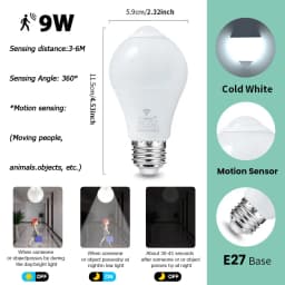 4PCS 20W 18W 15W 12W 9W 6WLampada LED E27 Radar Motion Sensor Light Bulb 189-265V Infrared Detection Smart Lamp Working in Night