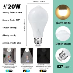 4PCS 20W 18W 15W 12W 9W 6WLampada LED E27 Radar Motion Sensor Light Bulb 189-265V Infrared Detection Smart Lamp Working in Night