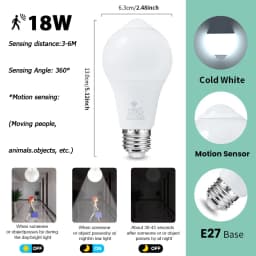 4PCS 20W 18W 15W 12W 9W 6WLampada LED E27 Radar Motion Sensor Light Bulb 189-265V Infrared Detection Smart Lamp Working in Night