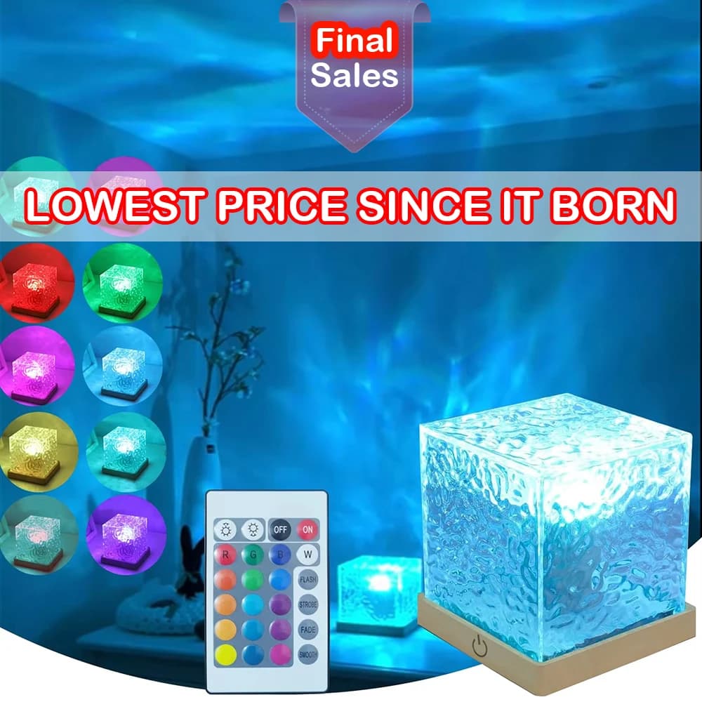 Ocean Lamp Water Light Projector - Water Ripple Projector Light Cube Aurora Northern Lights Wave Ripple Night Light for Bedroom