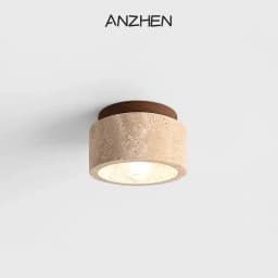 Led Ceiling Lamp Surface Mounted Downlight Japanese Style Stone Wood Light Round 110V220V For Living Room Corridor Porch Balcony