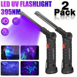 395nm Led UV Flashlight USB Rechargeable Foldable Lamp with Magnet Hook UV Light Ultraviolet for Pet Urine Detector Resin Curing