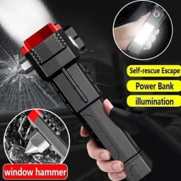 LED Flashlights Tactical Torch Rechargeable Portable Spotlight Long-Range Camping Flashlight With Safety Hammer COB Sidelight
