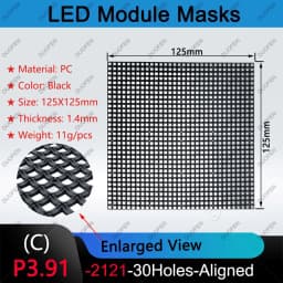P3.91-1921-30Holes series Masks, Model A/B/C/D,125X125mm,Black Plastic, for LED display repair