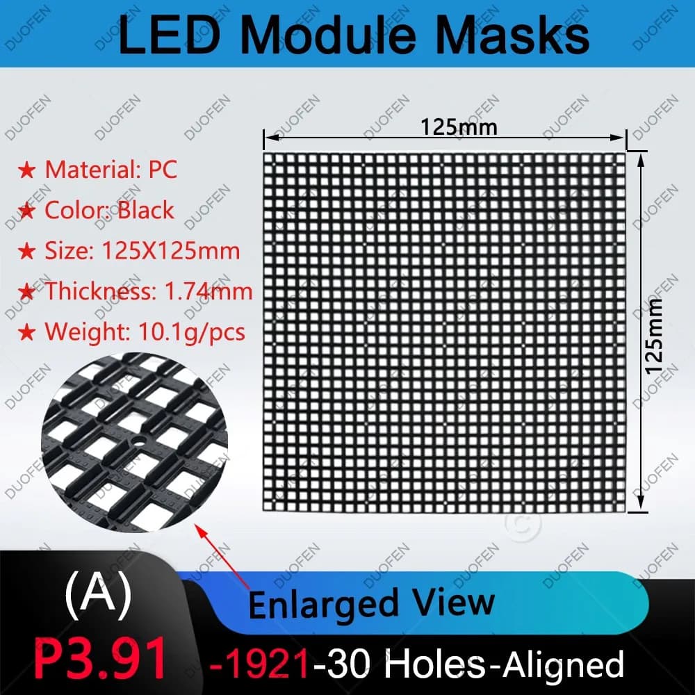 P3.91-1921-30Holes series Masks, Model A/B/C/D,125X125mm,Black Plastic, for LED display repair