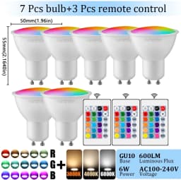 1-10PCS Colorful Change RGB GU10 LED Spotlight Bulb 24 Key Remote Control Dimmable 6W AC220V 110V for Bedroom Living Room Lamp