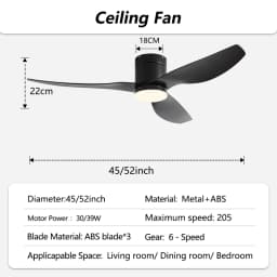 45/52 Inch Industrial Retro Ceiling Fan with LED Light and Remote Control, 6 Speed Silent Ceiling Fans No Light for Home & Offic
