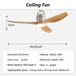 45/52 Inch Industrial Retro Ceiling Fan with LED Light and Remote Control, 6 Speed Silent Ceiling Fans No Light for Home & Offic