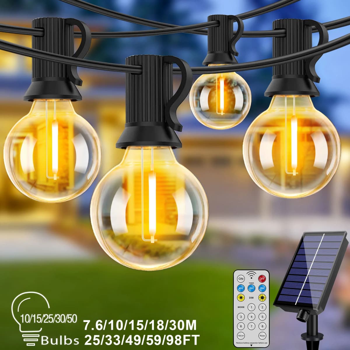 Shatterproof Solar String Lights G40 Outdoor Solar Light Garden Waterproof USB Charging Lighting With Remote Decoration Light