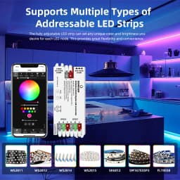 DOMRAEM ESP8266 WLED USB-C Addressable LED Controller Supports WS2811/12/12B/13/14/05 Digital Strips ETC. 1600 RGB IC | 16A Fuse