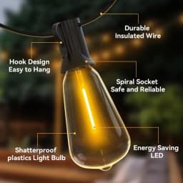 Outdoor String Light ST38 Patio Hanging Lights Garden Decorative Light String With Shatterproof LED Bulbs 2200K For Outside