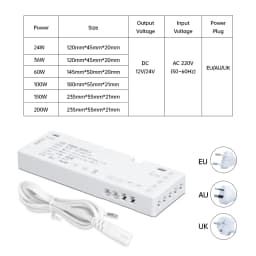 AC 220V LED Cabinet Light Transformer DC12V/24V 24W 36W 60W 100W 150W 200W Driver for Closet/Shelf Led Light Strip to Used