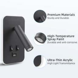 Wall Lamp with Chargeable USB Port Bedside LED Reading Bedroom Wall Lights Rotatable Head Wall Sconce for Living Room Home Decor