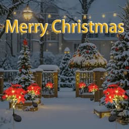 LED Solar Christmas Flower Poinsettia Artificial Flower Light, Suitable for Decorating Christmas Gardens, Lawns, and Courtyards