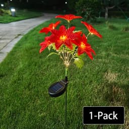 LED Solar Christmas Flower Poinsettia Artificial Flower Light, Suitable for Decorating Christmas Gardens, Lawns, and Courtyards
