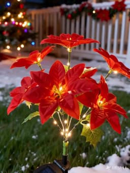 LED Solar Christmas Flower Poinsettia Artificial Flower Light, Suitable for Decorating Christmas Gardens, Lawns, and Courtyards