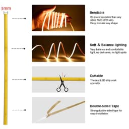 COB LED Strip Flexible High Density LED Strip 3mm COB Bar LED Light Warm 3000K White 6500K for Bedroom Kitchen Home