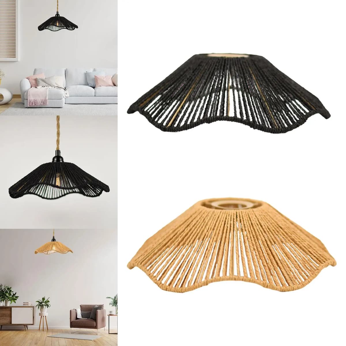 Handwoven Rope Lampshade Chandelier Cover Shades Decorative Rustic Ceiling Lamp,for Home Living Room Kitchen DIY Lamp Shade Part