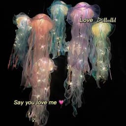 Jellyfish Sleeping Warm Light Button Battery Hanging Ceiling Lantern with Ribbon&Bead LED Bulbs for Children Bedroom