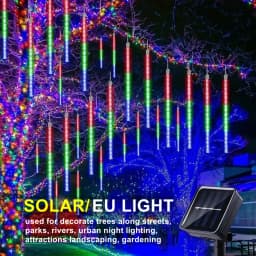 Solar/EU 8 Tubes LED Meteor Shower Rain Lights Waterproof Falling Raindrop Fairy String Light Holiday Party Patio Decor 30/50CM
