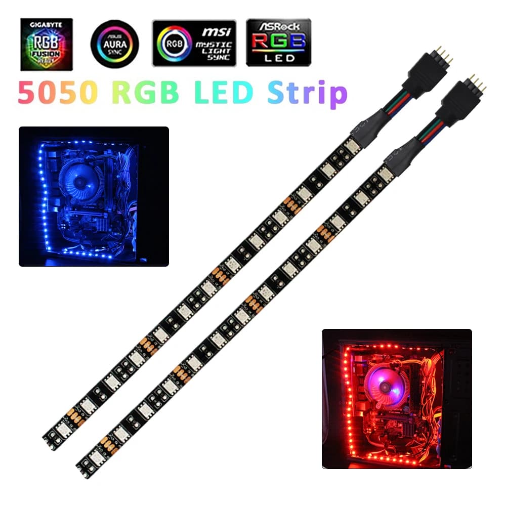 12V 4Pin RGB LED Strip Light IP30 IP65 5050 ARGB Aura Sync Motherboard Control PC Computer Case 50CM 1M 2M 60LEDs/M 1to1 1to2