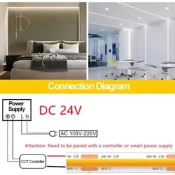 DC 24V CCT COB LED Strip Light 8mm 10mm Width 2700K To 6500K Color-Changing LED Tape Linear Double Color RA90 Dimmable Ribbon