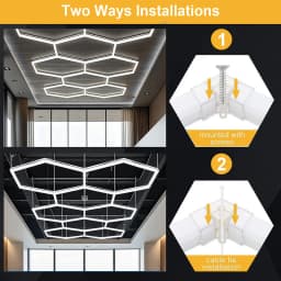 Garage honeycomb hexagonal LED white light super bright 6500K color temperature installed on the ceiling, suitable for garages
