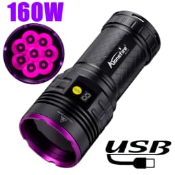 High Power 160W UV Flashlight Blacklight Cat Dog Urine Stain Tinea Ore Money Scorpion Marker Powerful Rechargeable UV Torch Lamp