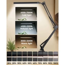 10W LED Desk Lamp with Clamp Adjustable Swing Arm Dimmable Table Light 3 Color Modes 10 Brightness Levels Eye-Caring USB Reading