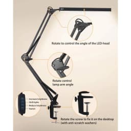 10W LED Desk Lamp with Clamp Adjustable Swing Arm Dimmable Table Light 3 Color Modes 10 Brightness Levels Eye-Caring USB Reading