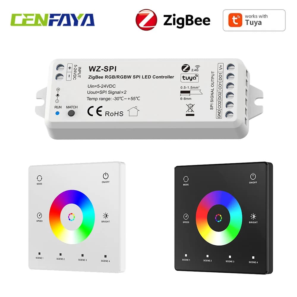 5V-24V Tuya Zigbee SPI LED Controller RGB RGBW IC WS2812B WS2811 TM1803 TM1804 SK6812 Pixel Strip Light for Alexa Google Home