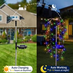 1pc 200LED Solar Firecracker Willow Firework Lights Outdoor 8 Lighting Modes IP65 Smart Light For Yard Garden Path Decoration