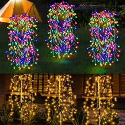 1pc 200LED Solar Firecracker Willow Firework Lights Outdoor 8 Lighting Modes IP65 Smart Light For Yard Garden Path Decoration