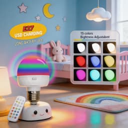 GGbingo Rechargeable LED Smart Bulb E27 with USB Control Color Temperature 15 Brightness Levels RGB Timer Function And Remote