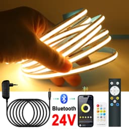 Bluetooth Remote CCT COB LED Strip Light 17key 12key RF Control EU/US/UK/AU Power Kit 24V 576 LEDs Flex Tape 4000K 5000K 6000K