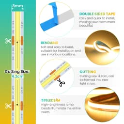 Bluetooth Remote CCT COB LED Strip Light 17key 12key RF Control EU/US/UK/AU Power Kit 24V 576 LEDs Flex Tape 4000K 5000K 6000K