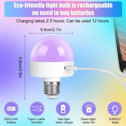3PCS Smart LED Bulb E27 RGB Color Dimmable USB Rechargeable Cordless Battery Operated with Timing Feature for Home Lighting