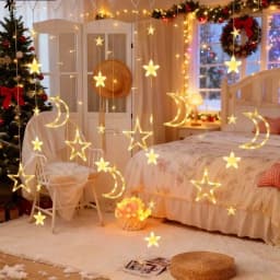 USB Powered Star Moon String Lights Warm/Multicolor Hanging LED Fairy Lamp Curtain Light String for Room Christmas NewYear Decor