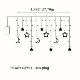 USB Powered Star Moon String Lights Warm/Multicolor Hanging LED Fairy Lamp Curtain Light String for Room Christmas NewYear Decor
