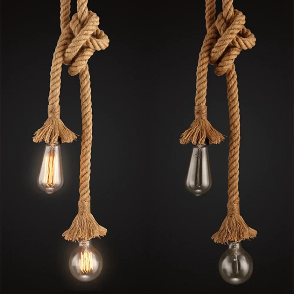 JOYINLED Hemp Rope Pendant Light, Industrial Retro Loft Hanging Lamp with E27 Socket for Edison LED Bulbs, Cafe Bar Living Room