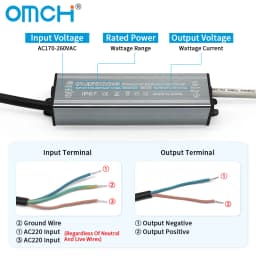 OMCH IP67 Waterproof Power Supply Lighting Transformer AC110V-220V to DC12V 24V LED Driver, 10W 20W 30W 50W 100W Outdoor Adapter